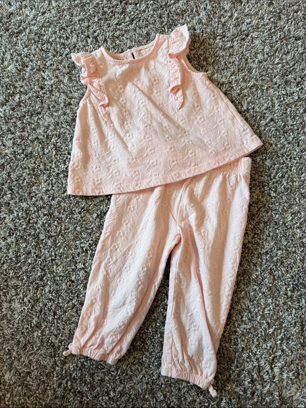 First Impressions Pink Embroidered Ruffle Tank & Pants Set